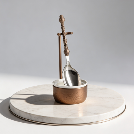 Nourhan - Luxury Chafer Spoon & Holder Set - Bronze & Silver