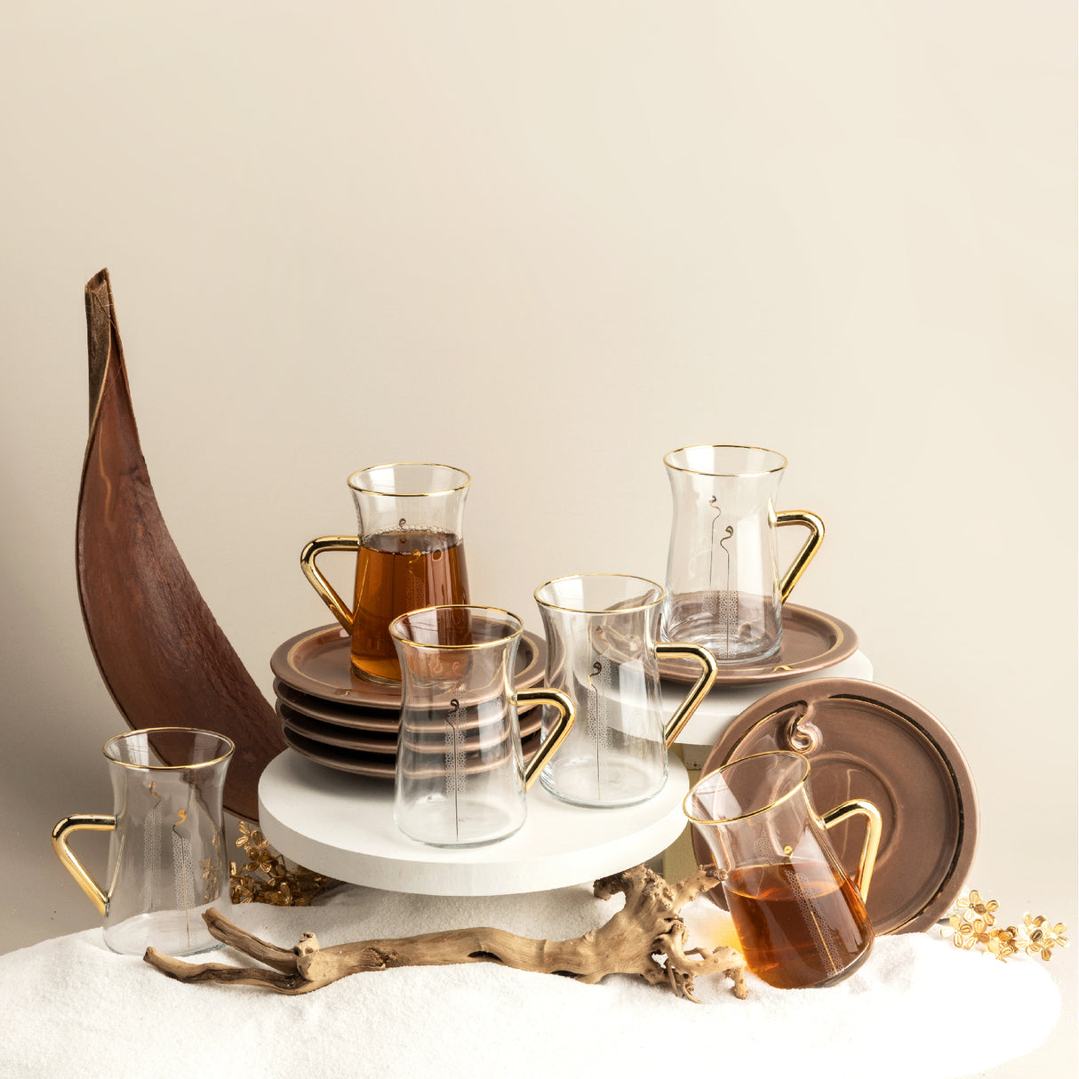 Luxury Noor - Tea Set (12-Pc) - Brown & Gold