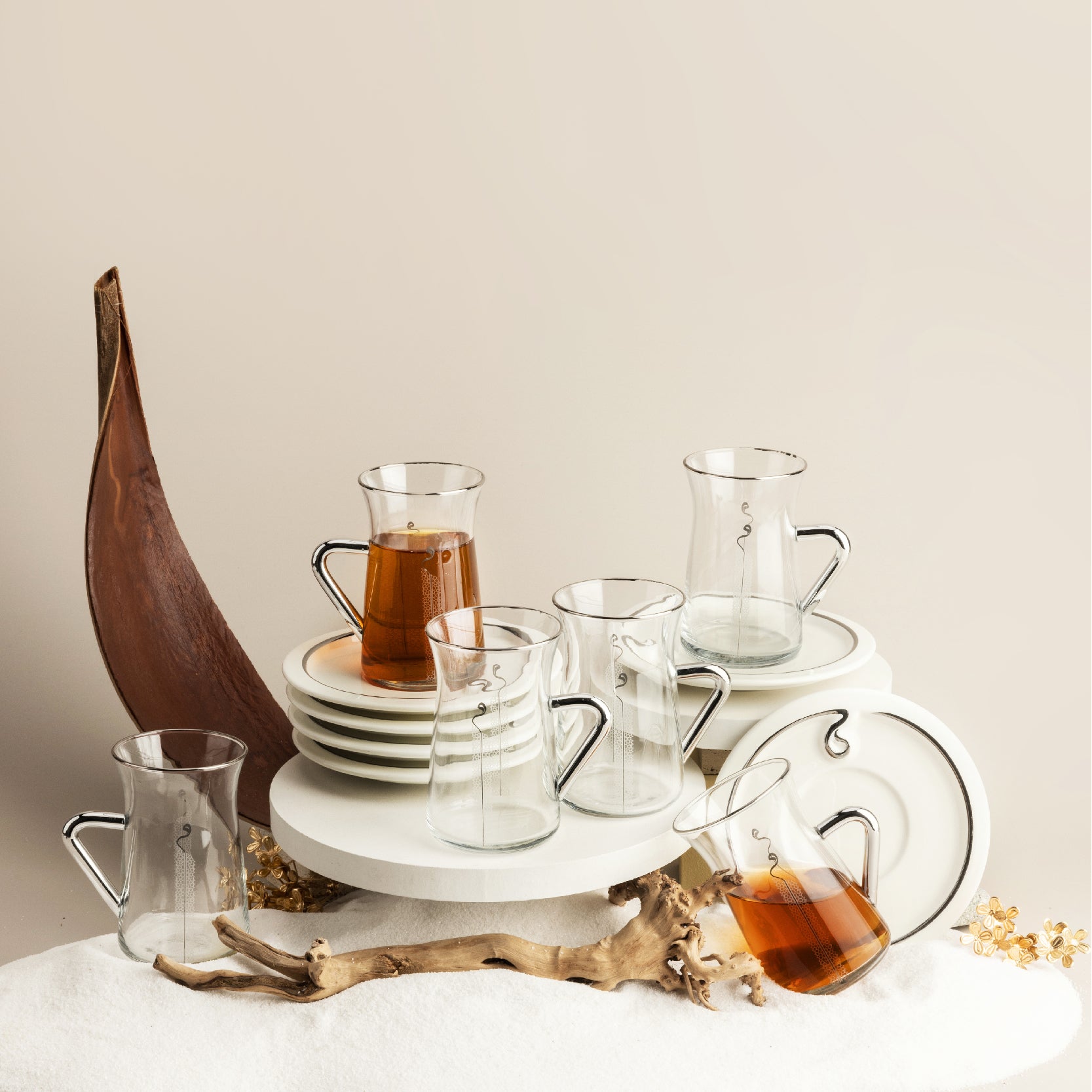 Luxury Noor - Tea Set (12-Pc) - White & Silver – Otantik Home