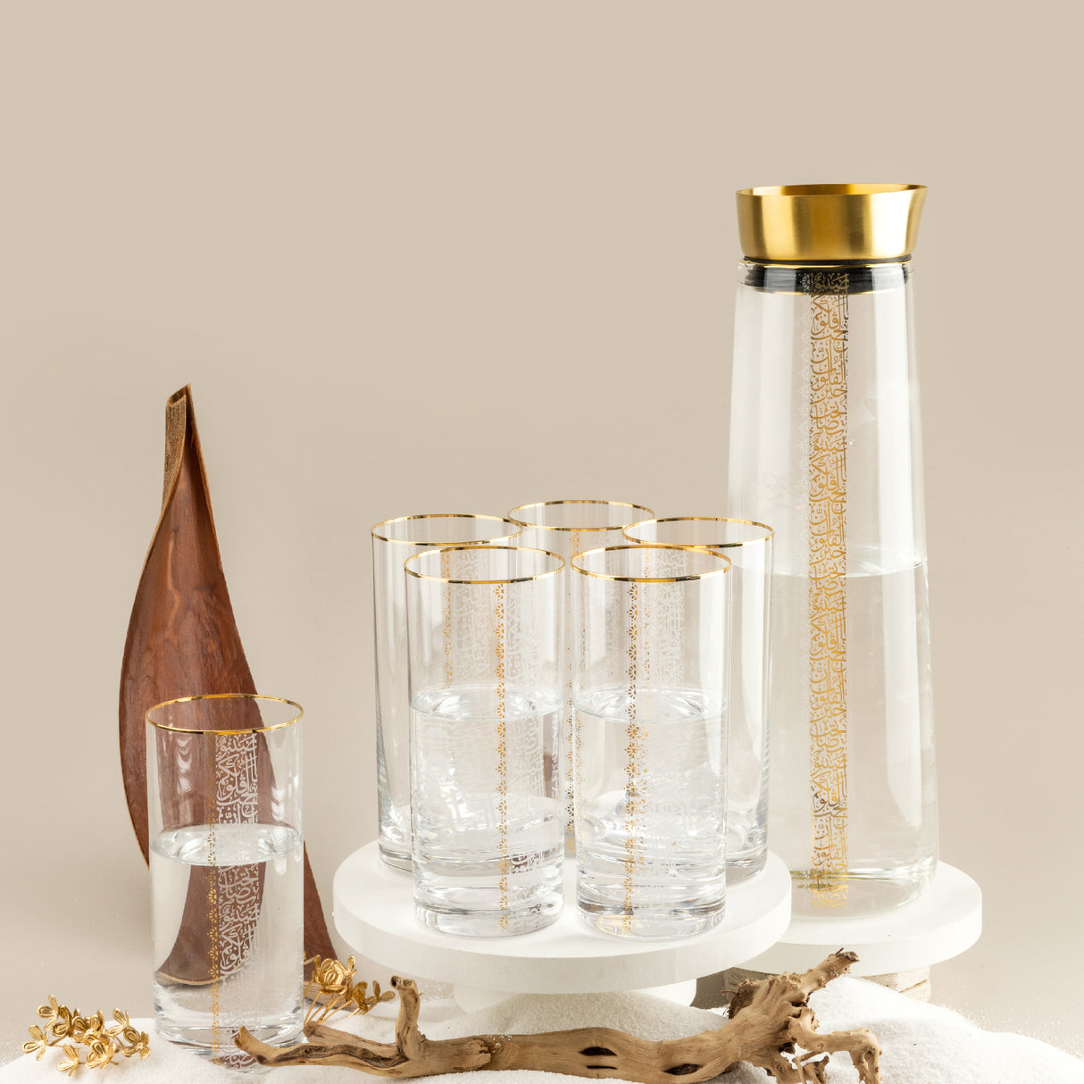 Nour - Jug with 6 Tall Cups - Gold