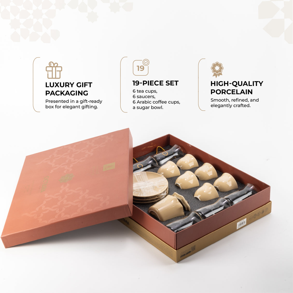 Octara - Tea Set (19-Pc) - Ivory & Gold
