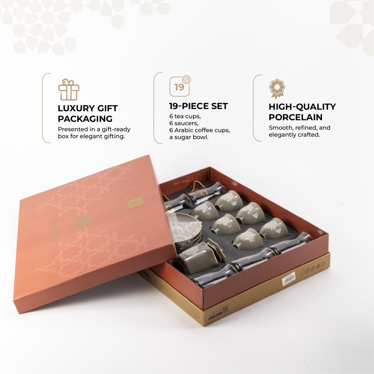 Octara - Tea Set (19-Pc) - Grey & Gold