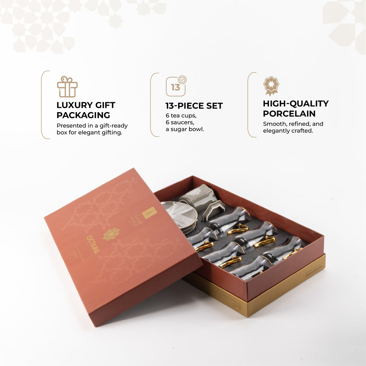 Octara - Tea Set (13-Pc) - Grey & Gold