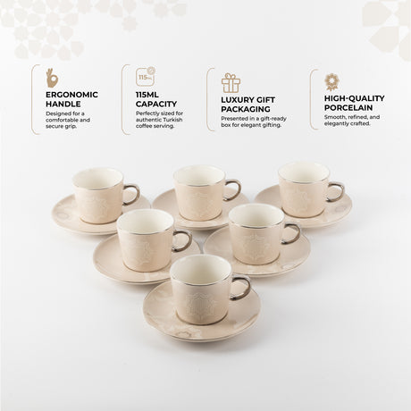 Octara - Espresso/Turkish Coffee Set (12-Pc)- Beige & Silver