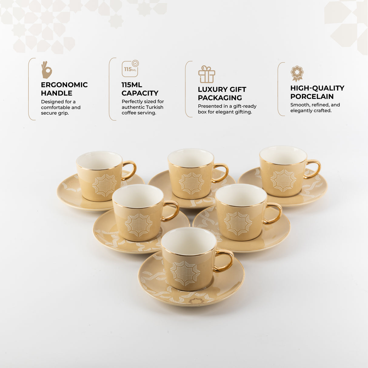 Octara - Espresso/Turkish Coffee Set (12-Pc) - Ivory & Gold