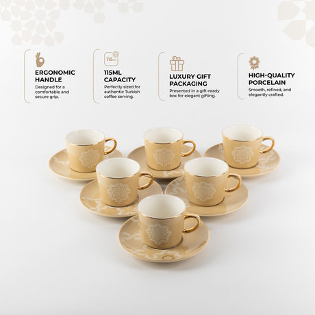 Octara - Espresso/Turkish Coffee Set (12-Pc) - Ivory & Gold