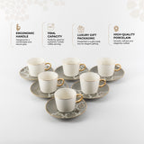 Octara - Espresso/Turkish Coffee Set (12-Pc) - Grey & Gold