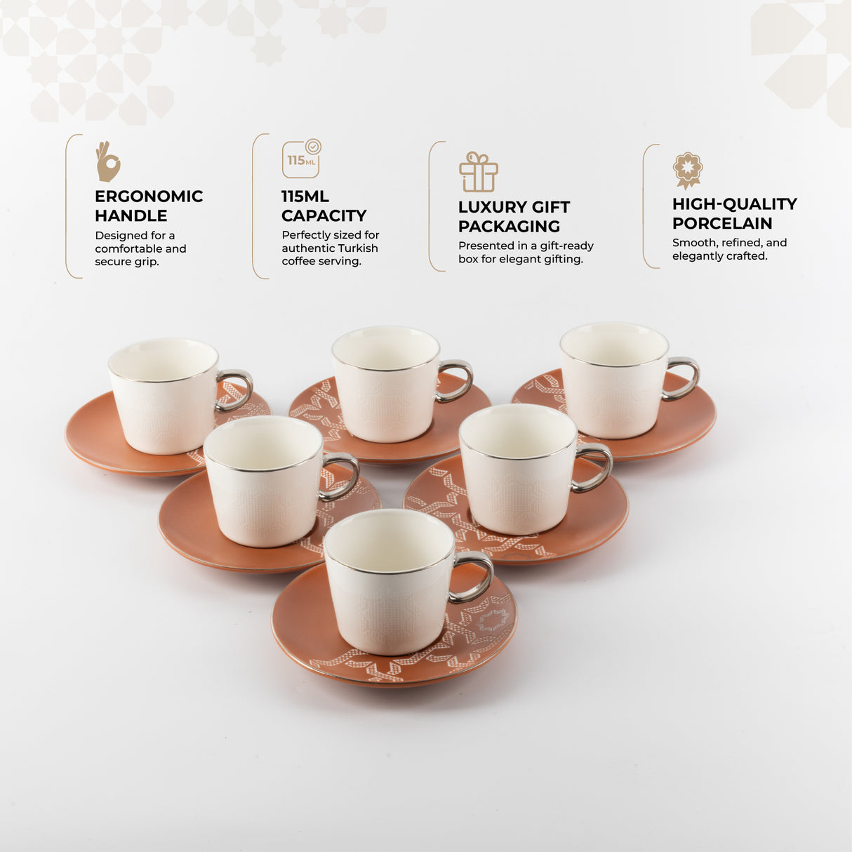 Octara - Espresso/Turkish Coffee Set (12-Pc) - Orange & Silver