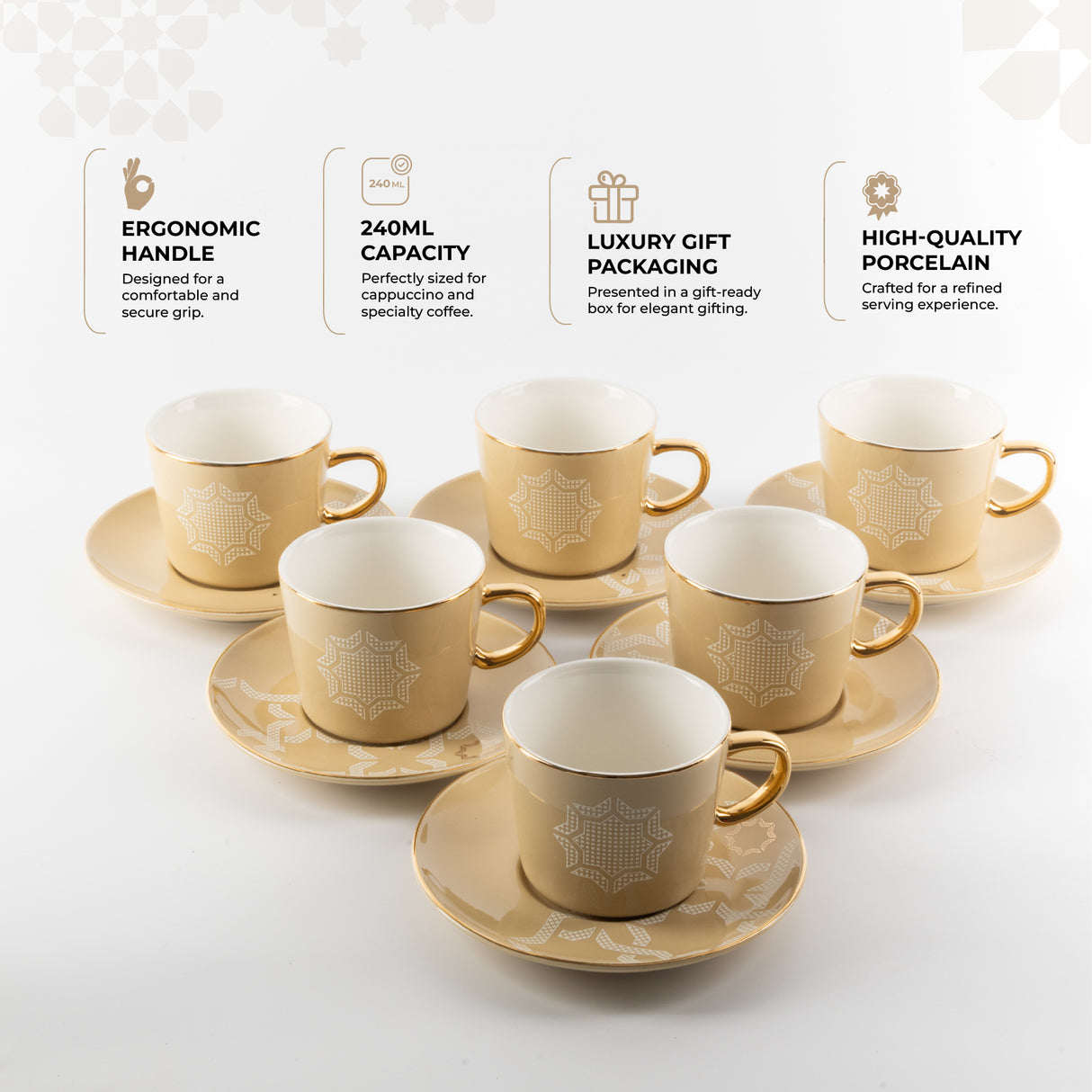 Octara - Cappuccino Set (12-Pc) - Ivory & Gold
