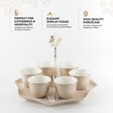 Octara - Arabic Coffee Cups With Holder - Beige & Silver