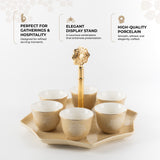 Octara - Arabic Coffee Cups With Holder- Ivory & Gold