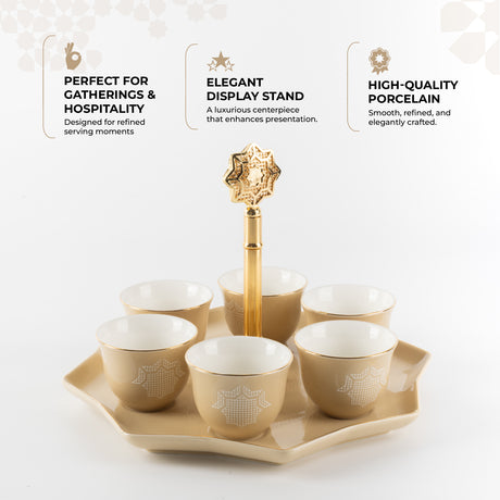 Octara - Arabic Coffee Cups With Holder- Ivory & Gold