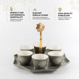 Octara - Arabic Coffee Cups With Holder - Grey & Gold