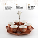 Octara - Arabic Coffee Cups With Holder - Orange & Silver