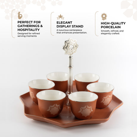 Octara - Arabic Coffee Cups With Holder - Orange & Silver