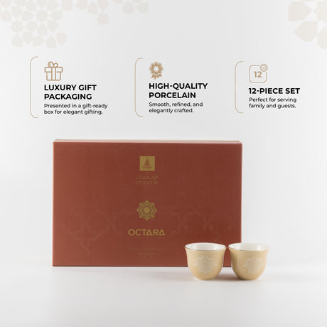 Octara - Arabic Coffee Cups Set (12-Pc) - Ivory & Gold