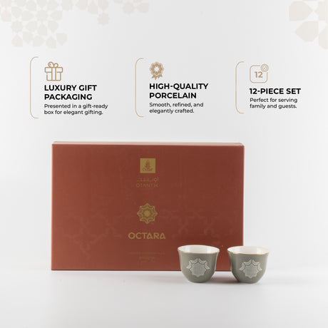 Octara - Arabic Coffee Cups Set (12-Pc) - Grey & Gold