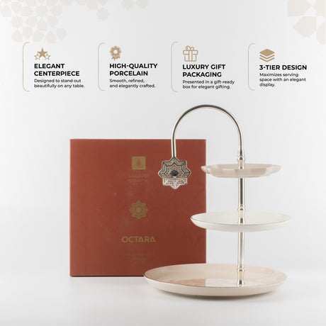 Octara - 3 Tier Plate - Beige & Silver