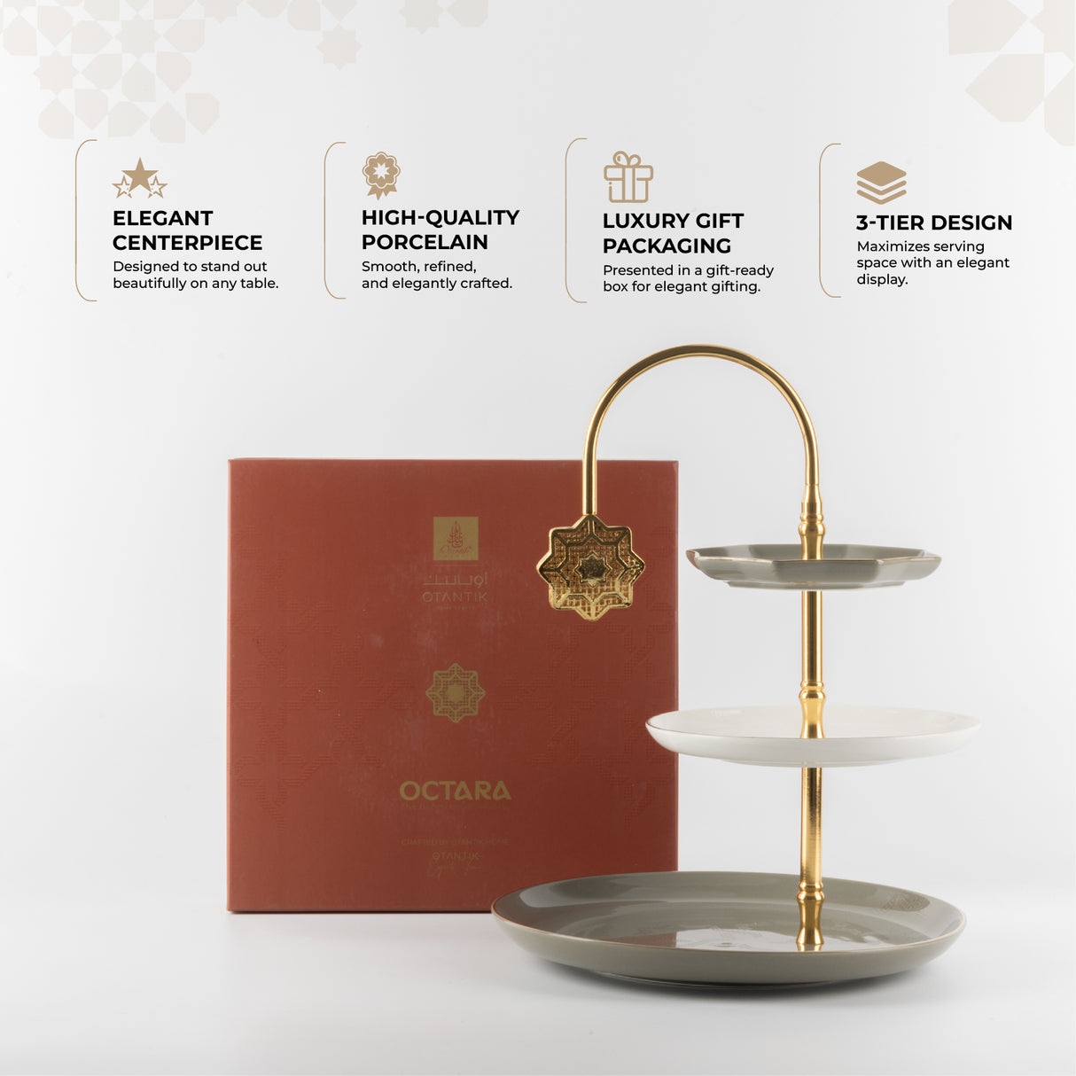 Octara - 3 Tier Plate - Grey & Gold