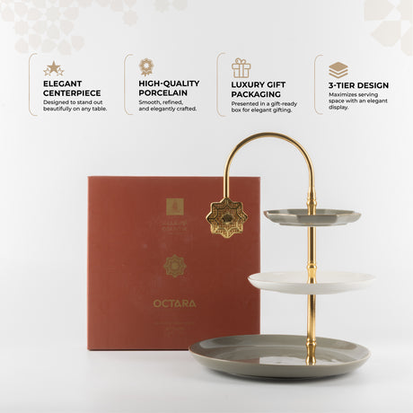 Octara - 3 Tier Plate - Grey & Gold