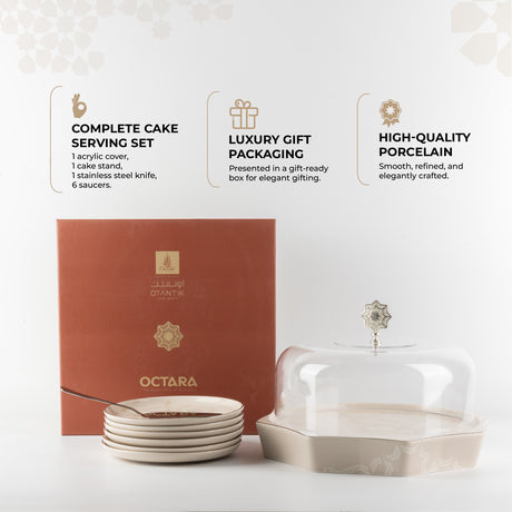 Octara - Cake Set (9-Pc) - Beige & Silver
