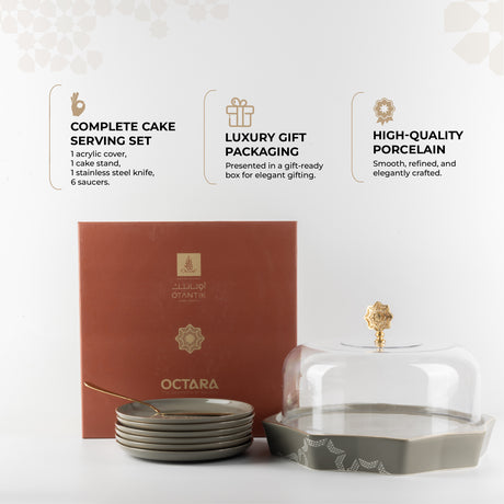 Octara - Cake Set (9-Pc) - Grey & Gold