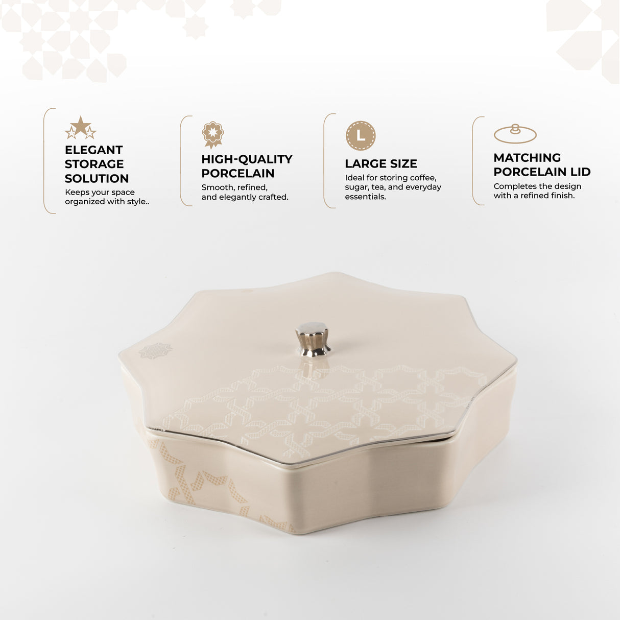 Octara - Large Decorative Canister - Beige & Silver