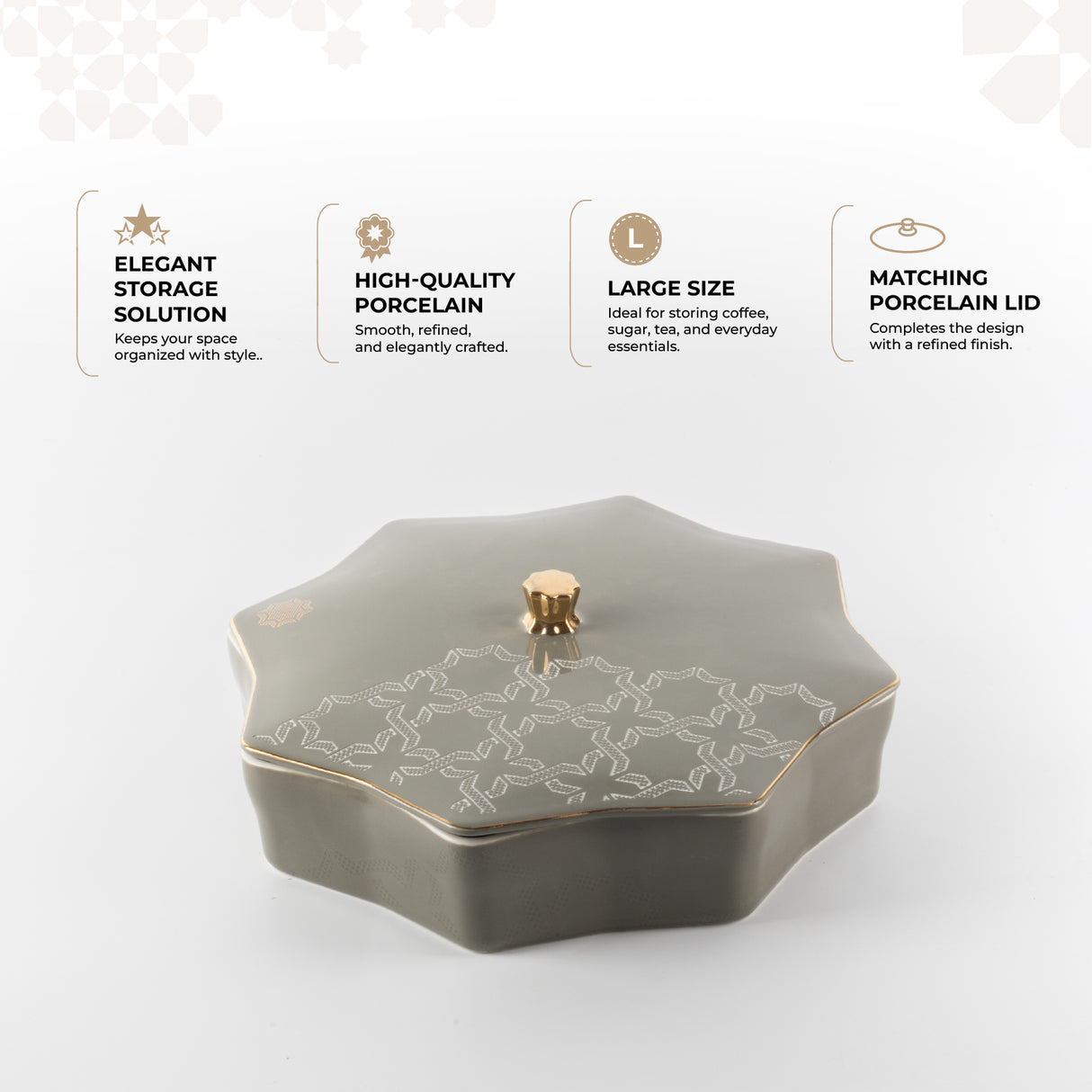 Octara - Large Decorative Canister - Grey & Gold
