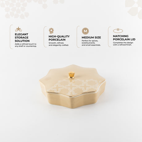 Octara - Medium Decorative Canister - Ivory & Gold