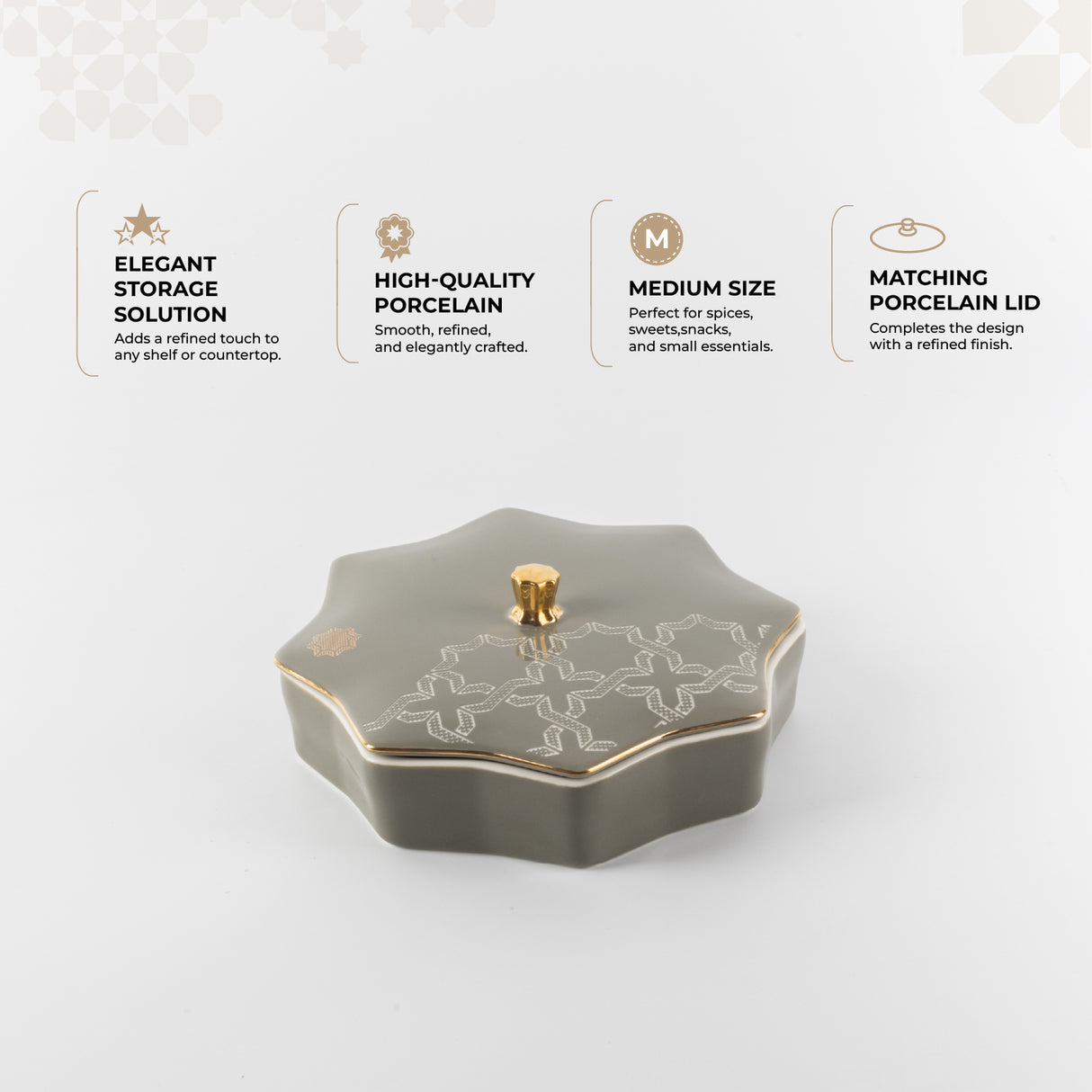 Octara - Medium Decorative Canister - Grey & Gold