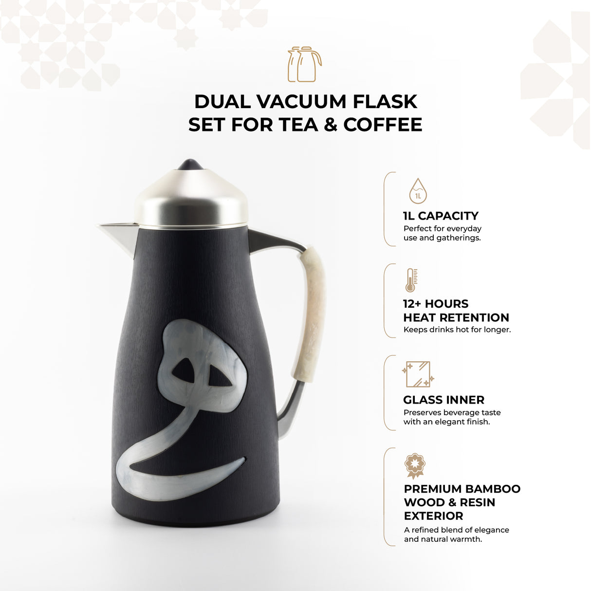 Sidrah - Vacuum Flask / Thermos (Set of 2) - Midnight Silver