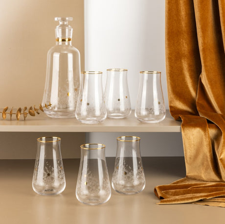 Nourhan - Jug with 6 Tall glass cups - Gold