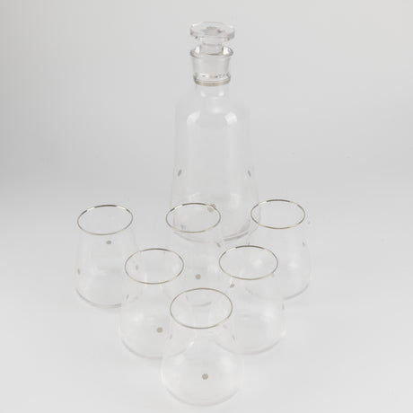 Nourhan - Jug with 6 Short glass cups - Silver