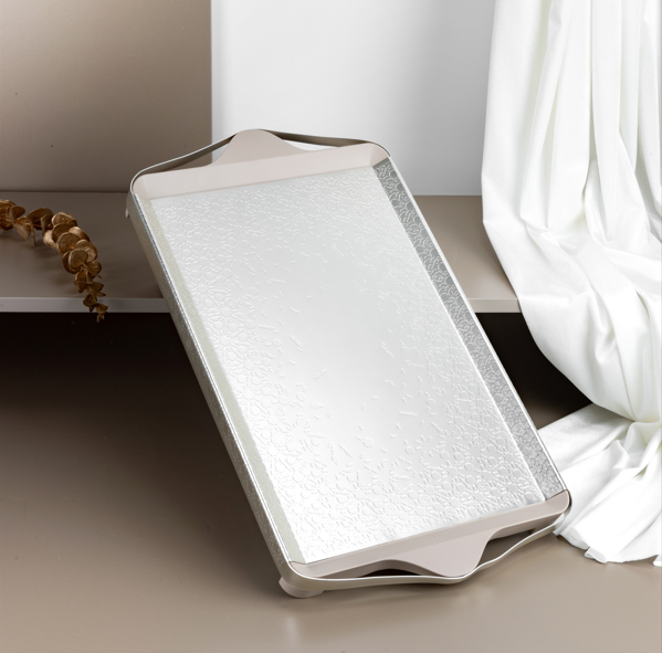 Nourhan- Serving Tray - Matt silver & beige