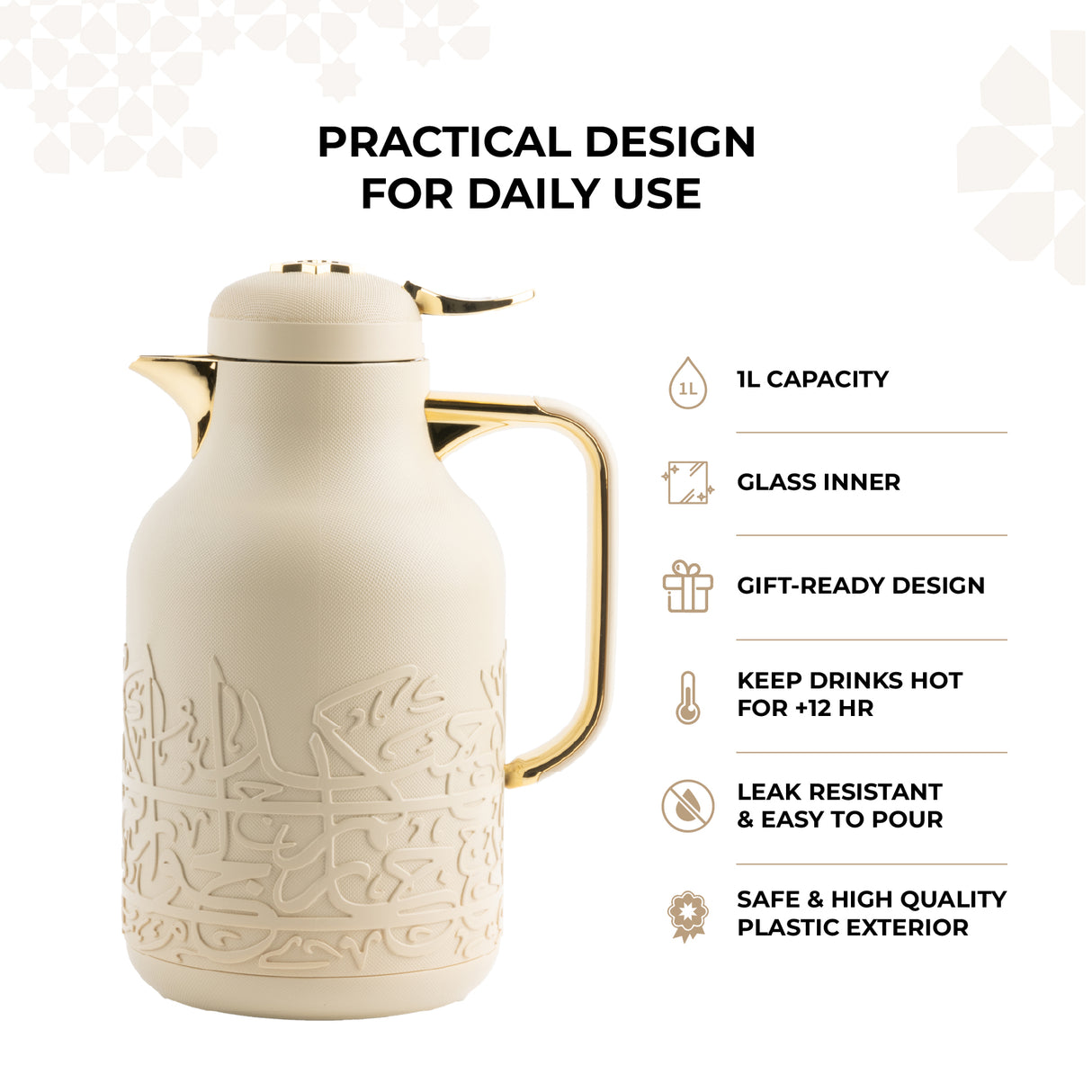 Jiwar - Vacuum Flask / Thermos - Ivory & Gold