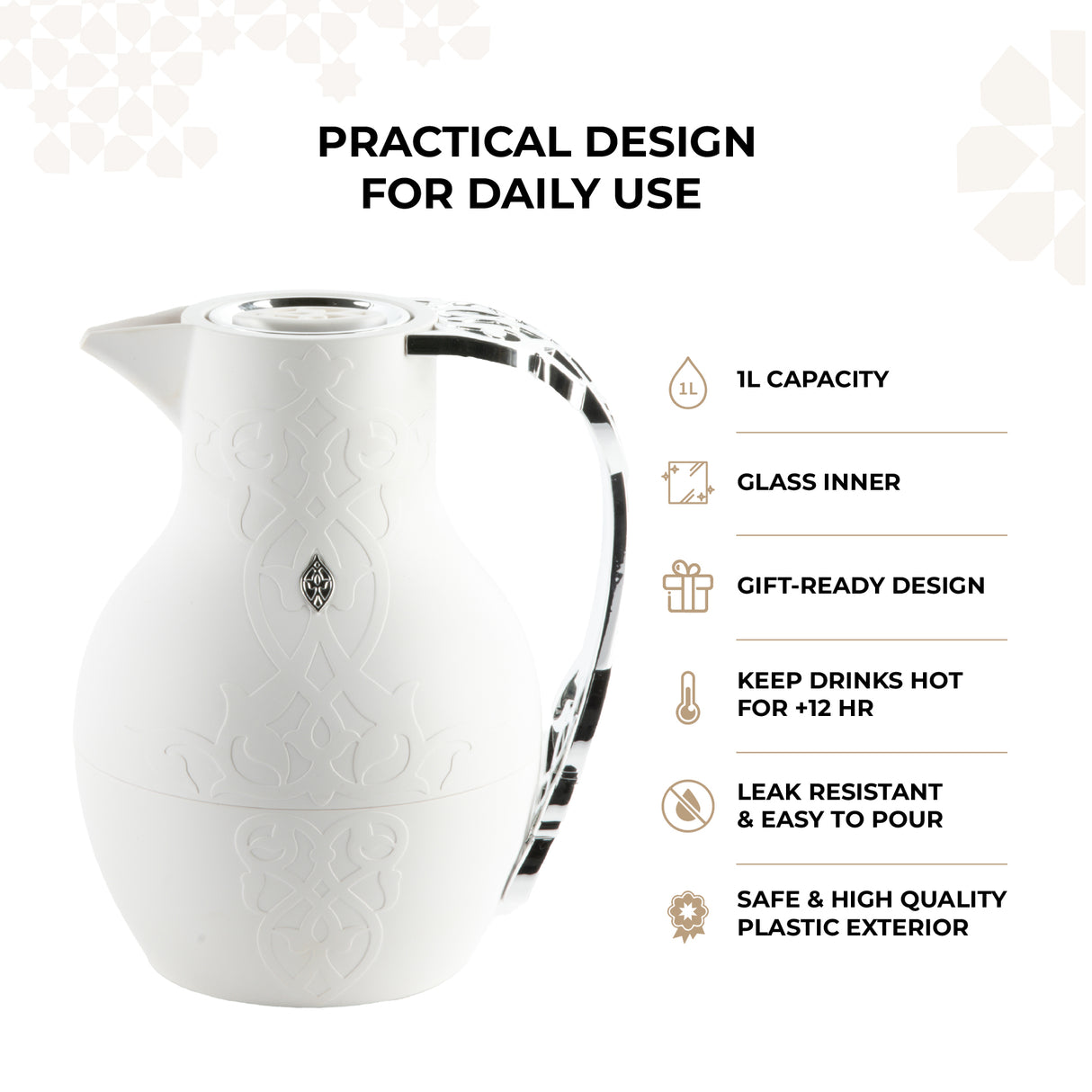 Naqsh - Vacuum Flask / Thermos - White & Silver