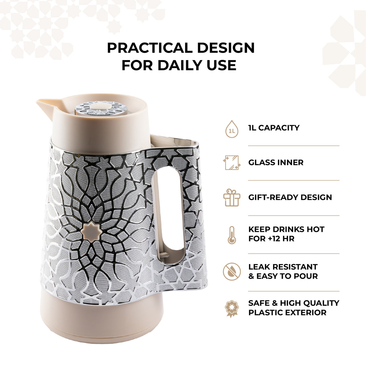 Asala - Vacuum Flask / Thermos - Beige & Silver