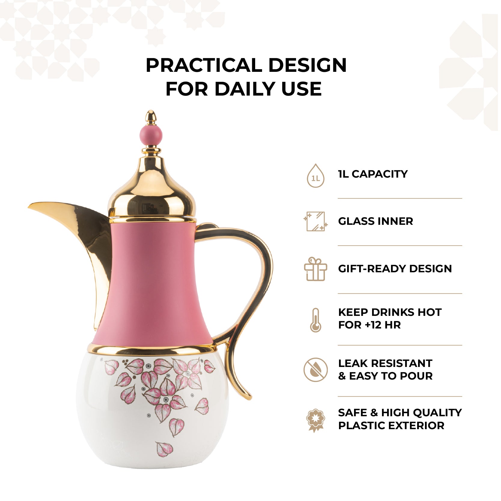Stylish Lilac - Thermos/Vacuum Flask - Pink & Gold – Otantik Home
