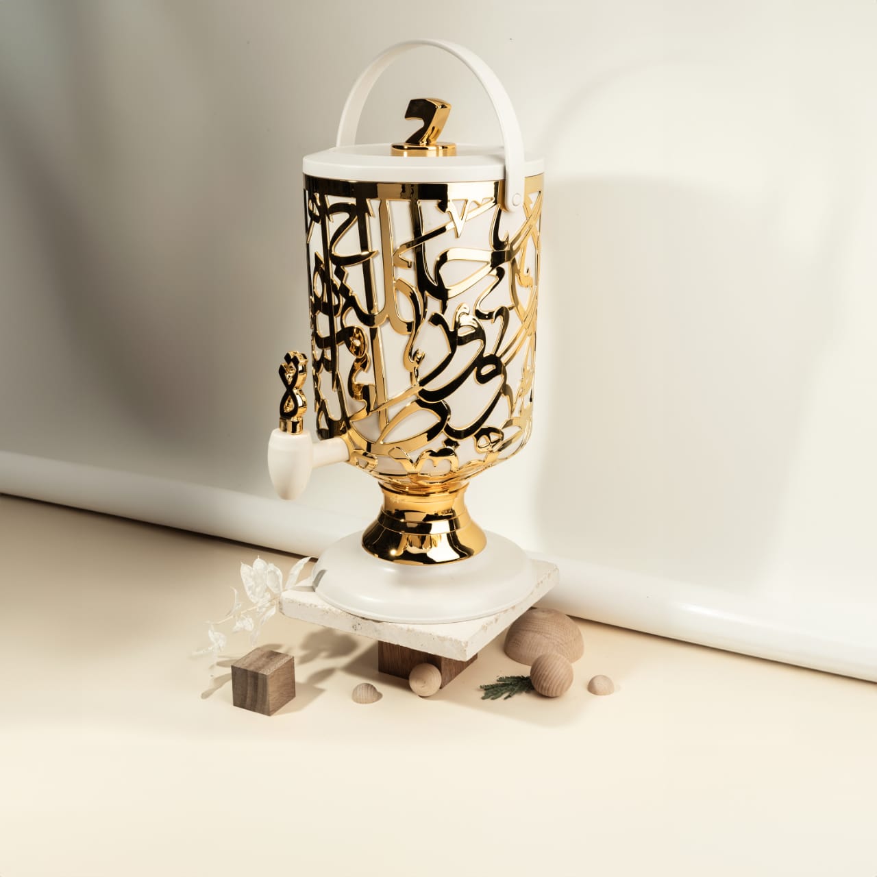 Diwan - 3 Liters Cold Beverage Dispenser - Beige & Gold