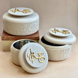 Jiwar - Food Thermos/Warm Serv (Set of 3)- Beige & Gold