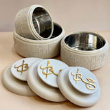 Jiwar - Food Thermos/Warm Serv (Set of 3)- Beige & Gold