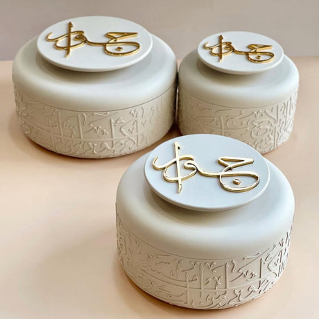 Jiwar - Food Thermos/Warm Serv (Set of 3)- Beige & Gold