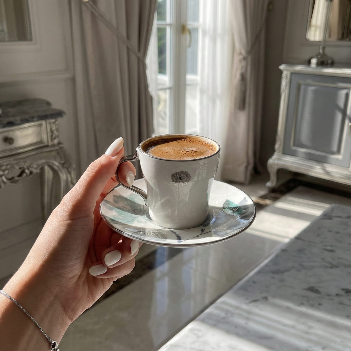 Marisella - Cappuccino Set (12-Pc) - Blue & Silver