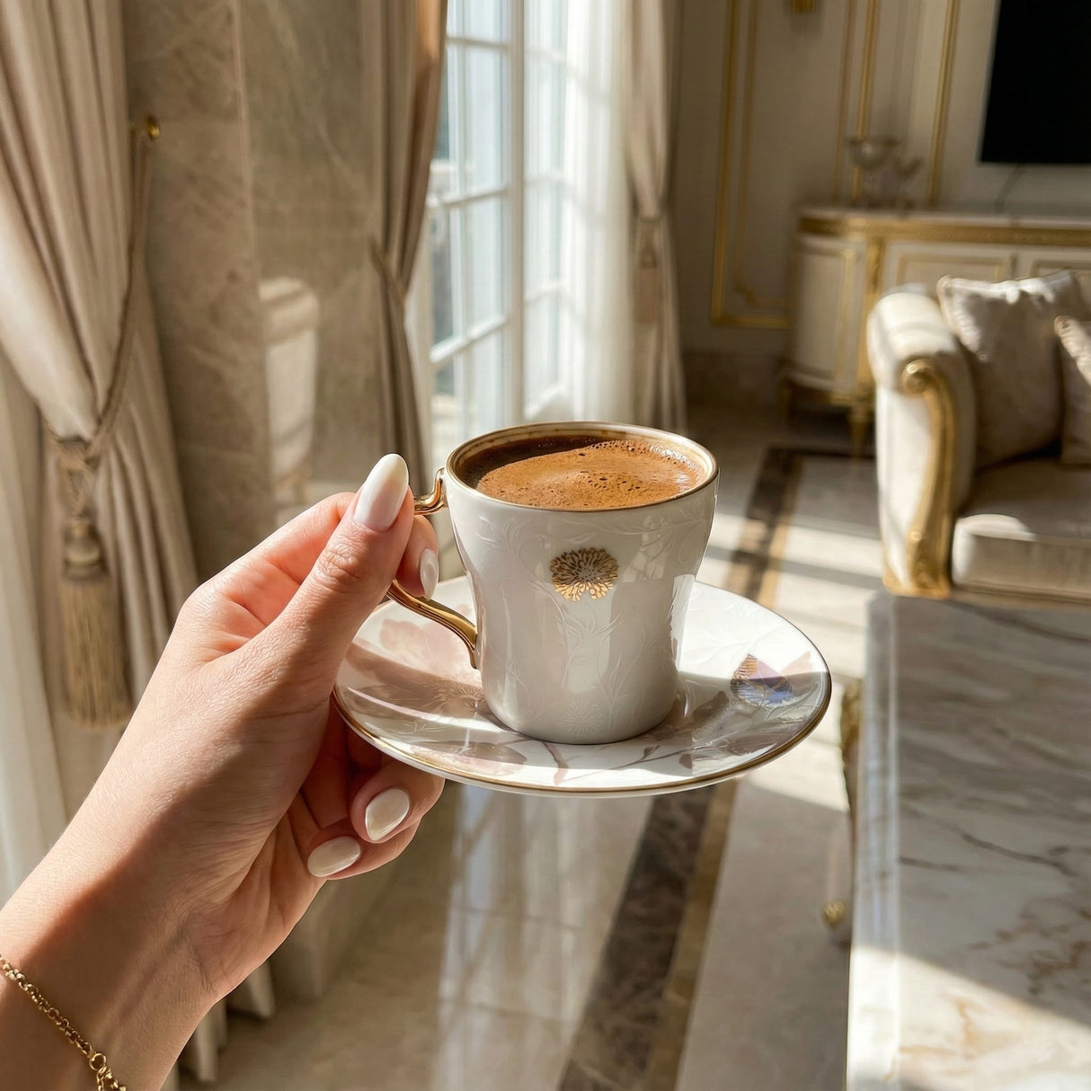 Marisella - Cappuccino Set (12-Pc) - Pink & Gold