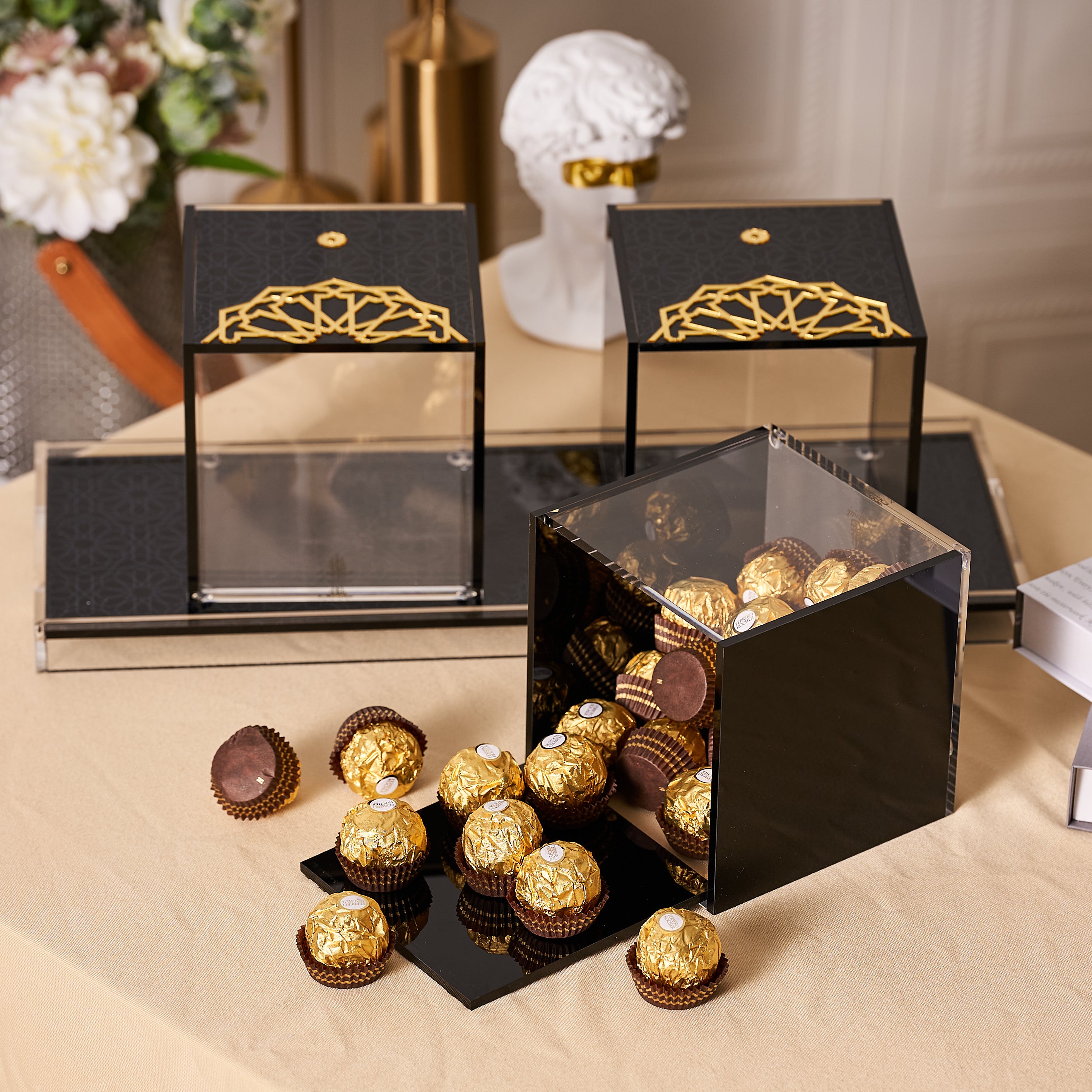Elegant Black Acrylic Canister Set – 3-Piece Gold-Accent Storage