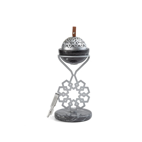 Athar - Marble Incense Burner (2-Pc)- Midnight Black & Silver