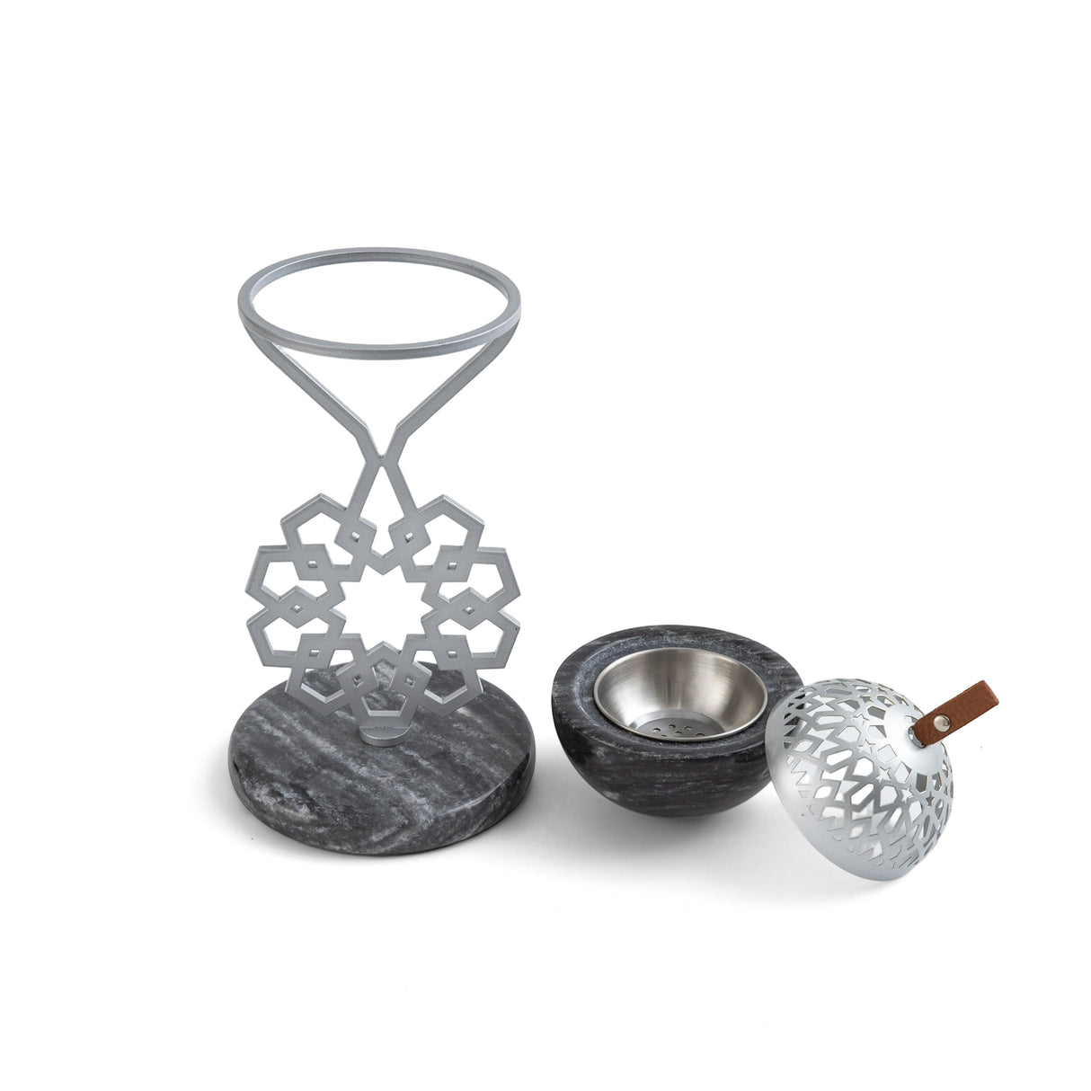 Athar - Marble Incense Burner (2-Pc)- Midnight Black & Silver