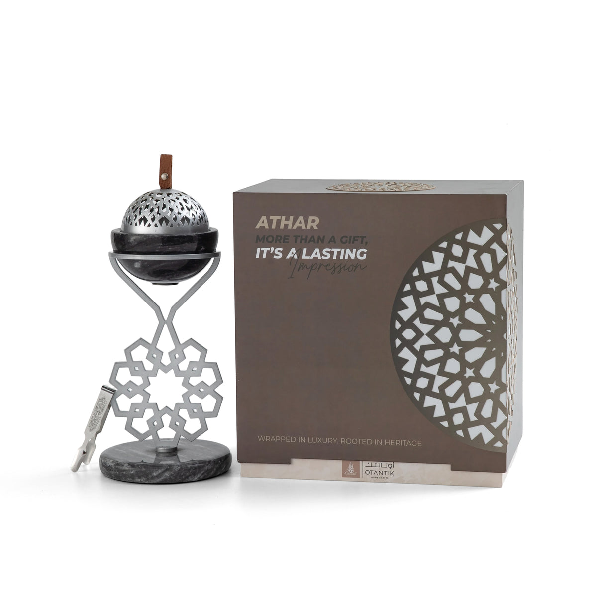 Athar - Marble Incense Burner (2-Pc)- Midnight Black & Silver