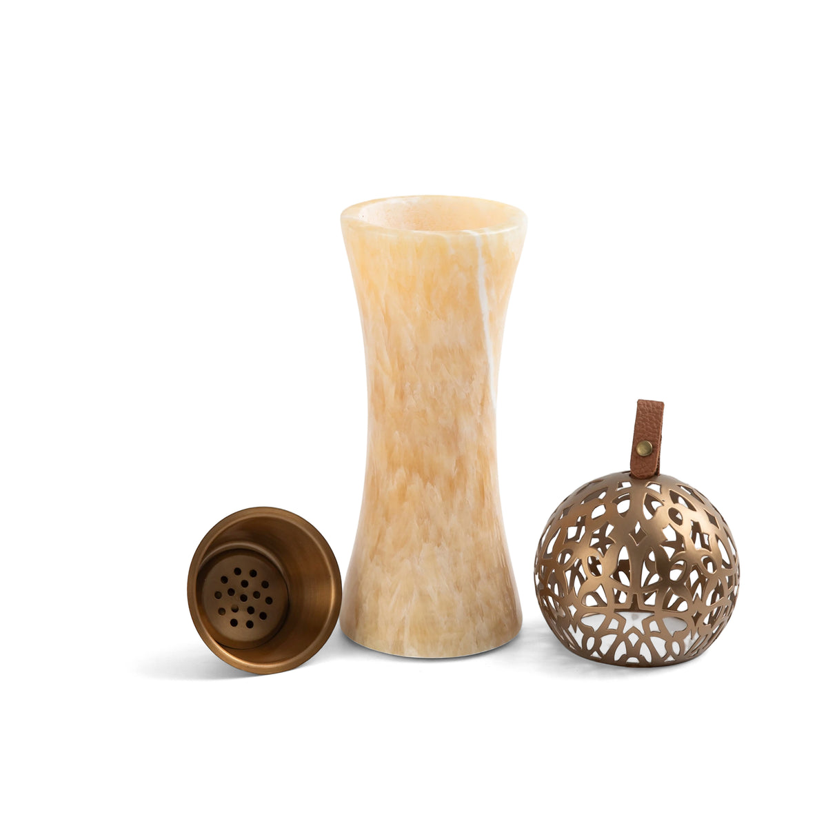 Athar - Marble Incense Burner (2-Pc)- Natural Beige & Bronze
