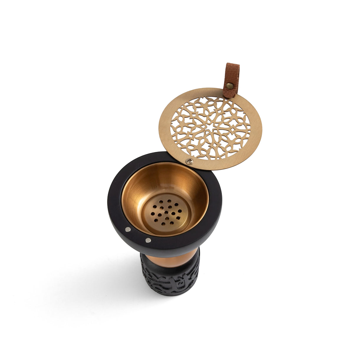 Athar - Wooden Incense Burner (2-Pc) - Black & Gold